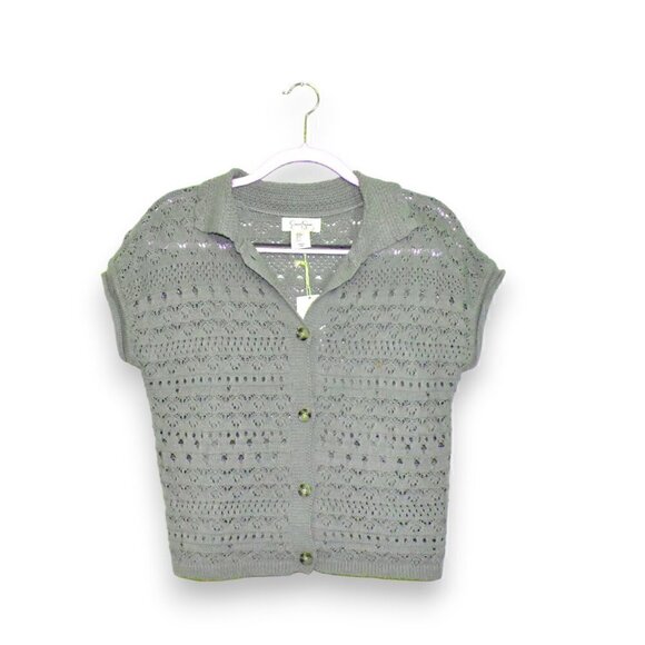 Jessica Simpson Short Sleeve Button Down Cropped Cardigan Sweater Top Size S - Picture 1 of 8